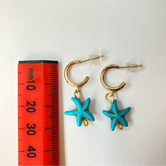 BNWT Retro Turquoise Starfish Design Earrings - Nautical Charm with a Vintage - Picture 4 of 7
